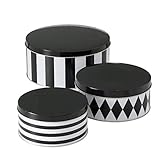 CasaJame 3er Set Metall Keksdose Plätzchendose rund schwarz weiß gestreift Rhombus Sortiert H6-9cm